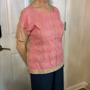 J. Crew Pink and Beige Chevron Top